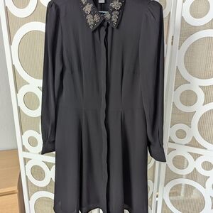 H&M Black Long Sleeve Shirt Dress with Embellished Collar